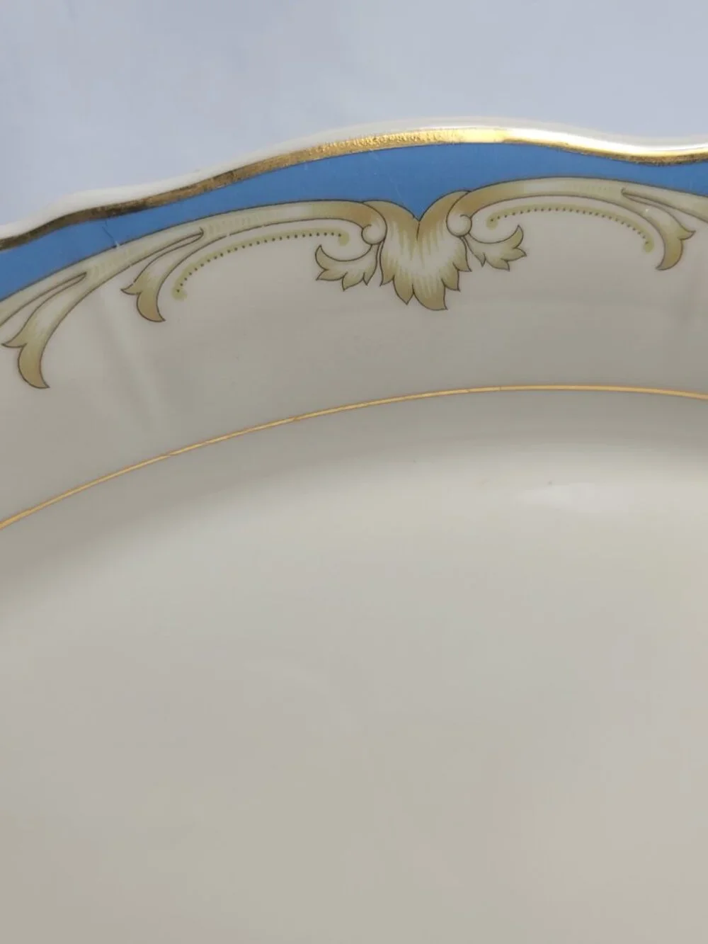 Syracuse China Carvel 14 Inch Oval Serving Platter Ivory with Blue Panels & Gold